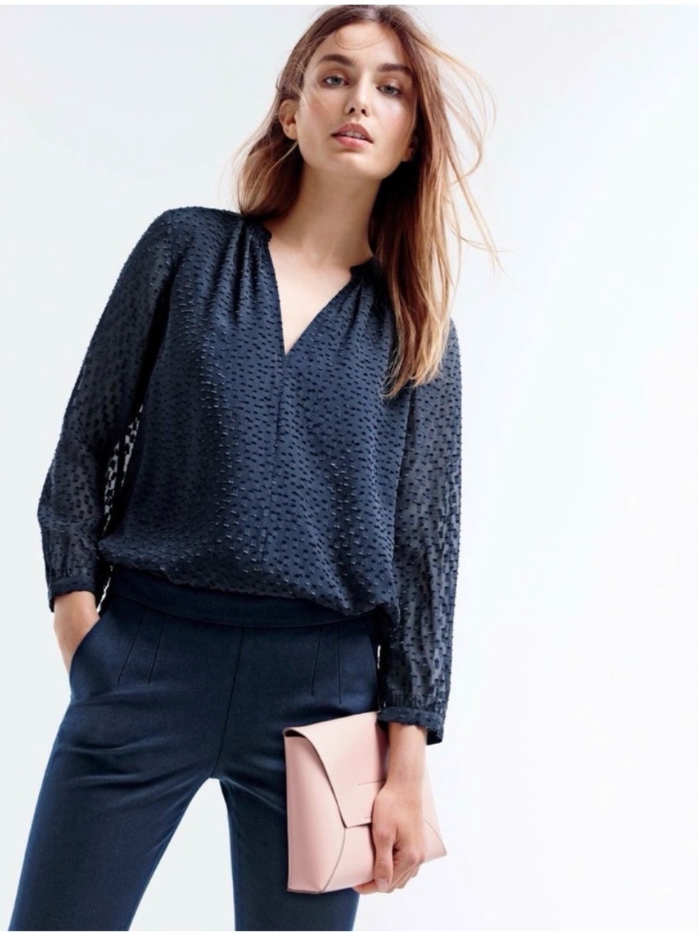J. Crew Navy blue silk blouse